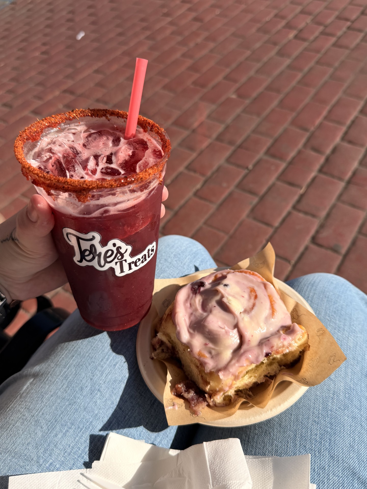 Huckleberry roll and strawberry hibiscus drink at the Nampa Farmers Market